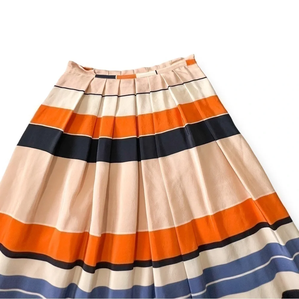 New with tag, L.K.Bennett Orange Caitlyn Striped Silk Skirt, Size 2